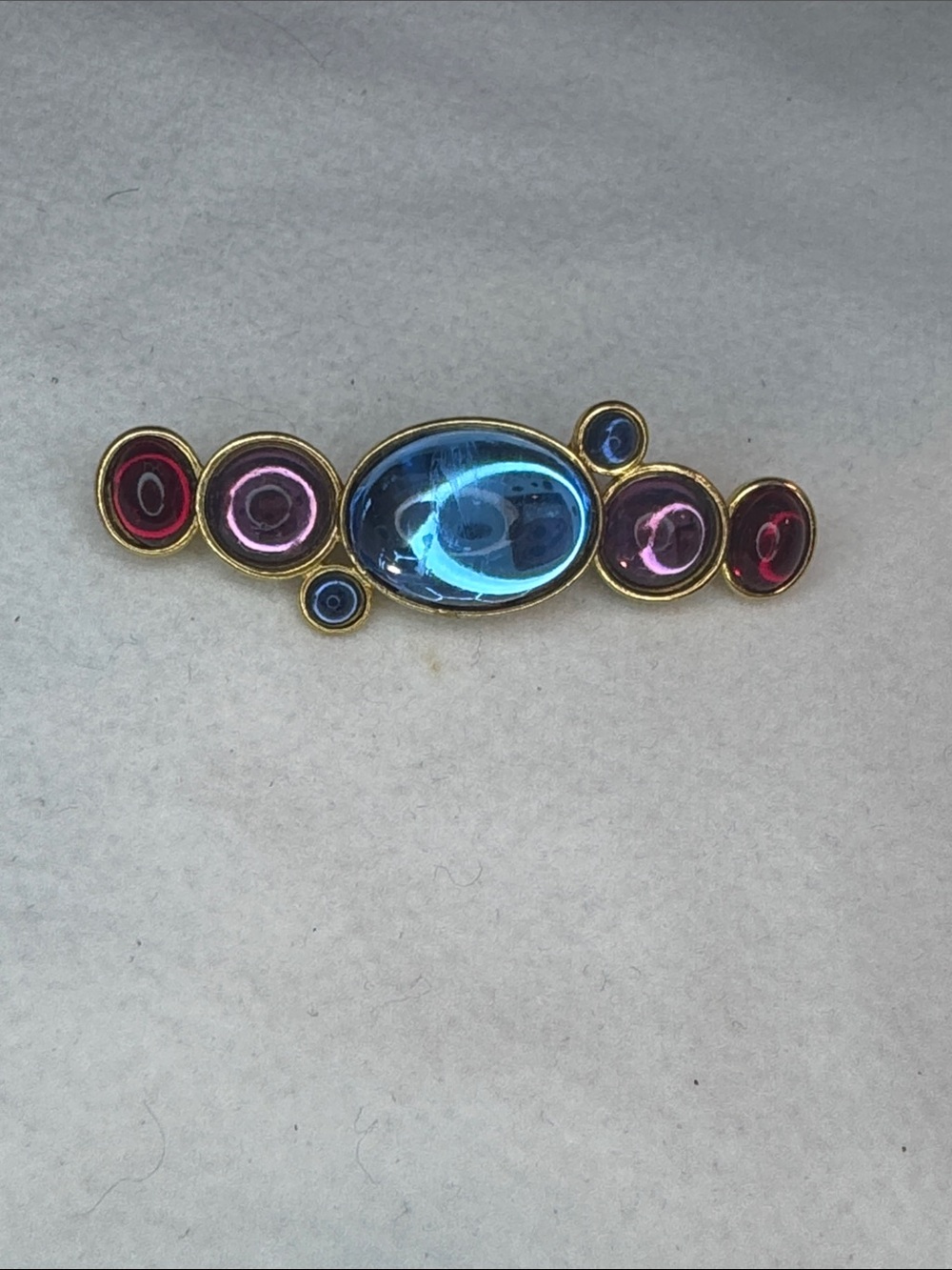 Multicolor Glass Cabochon Bar Brooch - Blue, Pink & Red